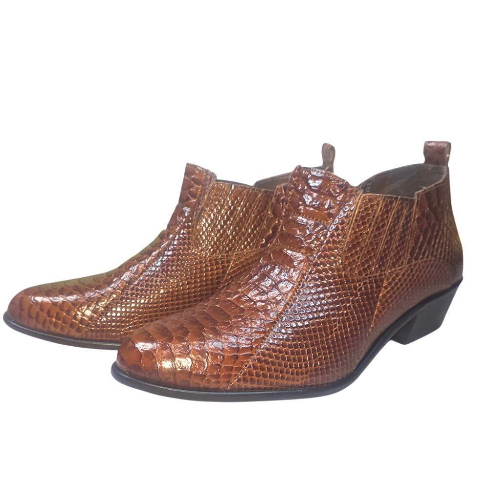 Stacy Adams Brown Croc Embossed Chelsea Ankle Boots Men’s 10M